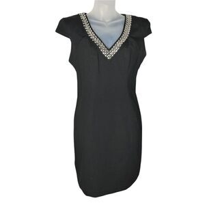 BCBGeneration Black Dress With Silver Beaded Neckline Accent Size Small